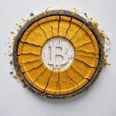 broken golden bitcoin on white
