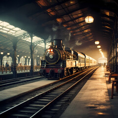 Canvas Print - Vintage train station platform. 