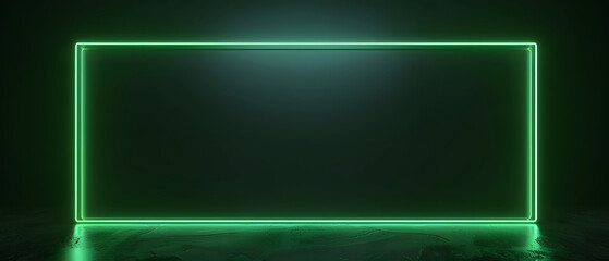 Wall Mural - Glowing Green Rectangle Neon Frame with Black Background