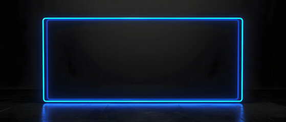 Wall Mural - Glowing Blue Rectangle Neon Frame with Black Background