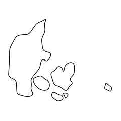 Sticker - Denmark country simplified map. Thin black outline contour. Simple vector icon