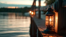 Lantern At Sunset River
