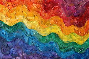 Wall Mural - illustration of oil color painted abstract rainbow waves background. Created with Generative AI	