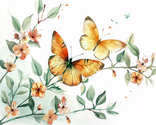 Butterflies On A Watercolor Floral Journey Spring Bloom Delicate Wings Isolated White