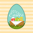 Easter background with Easter eggs in basket and Happy Easter wishes. Vector illustration