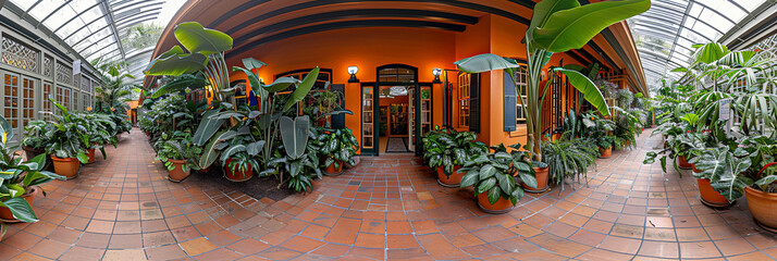 Poster - Panoramic View of a Plant-Filled Indoor Shopping Arcade