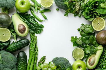 Poster - A white table is filled with an abundance of fresh green fruits and vegetables, creating a vibrant and inviting display of natures bounty