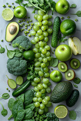 Poster -  fruits and vegetables arranged on a rustic table, showcasing the vibrant variety of fresh produce