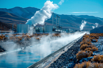 Geothermal energy facility tapping into the Earth's natural heat reservoirs, providing clean and reliable energy for heating and electricity generation