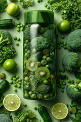 Poster - A jar overflowing with vibrant green vegetables, showcasing a bountiful harvest of freshness and health