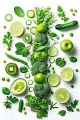 Poster - A vibrant assortment of various fruits and vegetables scattered across a pristine white tabletop