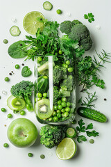 Aufkleber - A glass vase overflowing with a variety of fresh and vibrant green vegetables, creating a lush and inviting display of natures bounty