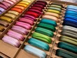 Colorful ribbon or multicolored shoelaces display, perspective view.