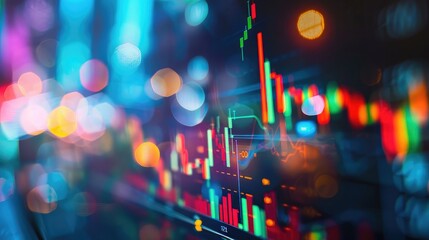 Wall Mural - Stock market business graph chart on digital screen. Stock prices chart and Candle stick tracking for Forex market, Gold market and Crude oil market.