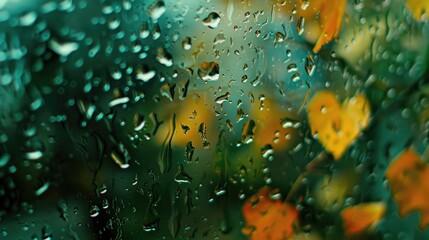 Autumn rain, the inscription on the sweaty glass love and heart