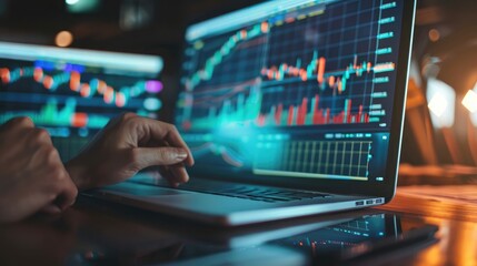 Poster - business people analyze financial data chart trading forex, investing in stock markets, funds and di