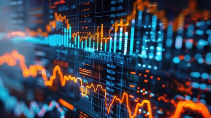 Poster - Business success and growth concept.Stock market business graph chart on digital screen.Forex market, Gold market and Crude oil market .