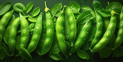 Poster - green wet string beans top view