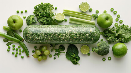 Poster - Fresh Green Vegetables and Fruits in a Healthy Composition with Vitamin Supplement Capsule