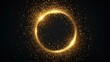A hyper-realistic gold glitter circle, intense light shine, dense golden sparkles tightly packed in a perfect circle frame, against a deep black background, AI Generative