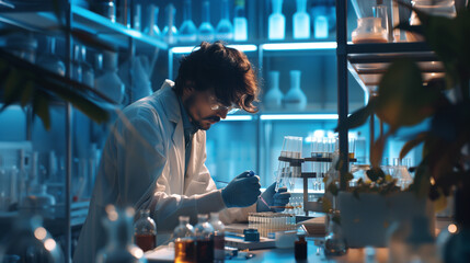 Poster - scientist working in laboratory doing research work 
