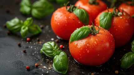 Wall Mural - ripe red tomatoes and basil