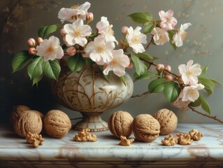 Canvas Print - walnut with flowering branch