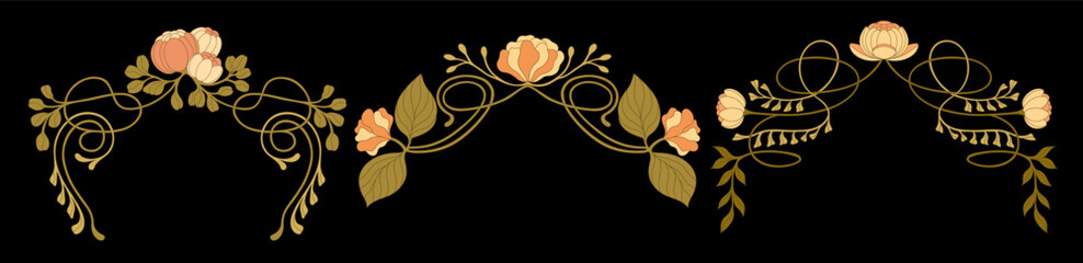 Art Nouveau floral frames, corners, and borders. Vector.