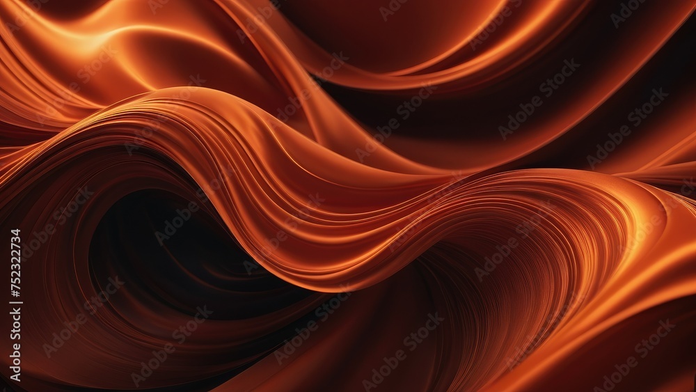 Abstract 3D background resembling an aurora, swirls of dark orange ...