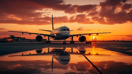 Golden Hour Glow: Airplane Silhouette at Airport During Sunset, Shot with Canon RF 50mm f/1.2L USM