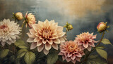 Fototapeta Kwiaty - Piękne kwiaty dalie, vintage dekoracja generative ai