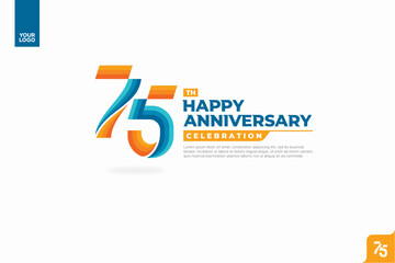 Wall Mural - 75th happy anniversary celebration with orange and turquoise gradations on white background.