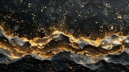 Wall Mural - Rich golden sparkles on a deep black background, creating a mesmerizing and elegant visual, AI Generative