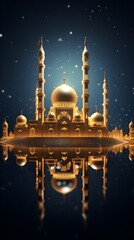 Wall Mural - Ramadan mubarak background with mosque and golden lanterns. banner decoration background