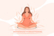 Pregnant woman meditates. Concept yoga, meditation, relax, health, pregnancy, motherhood. Vector illustration.