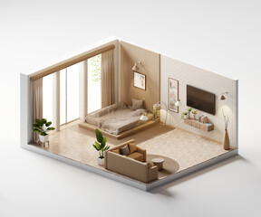 Poster - Isometric view bed room open inside interior architecture 3d rendering digital art	