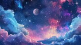 Fototapeta Kosmos - Mystical galaxy scene with vibrant clouds and shining stars.