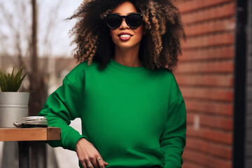Woman wearing blank Green Sweatshirt, St. Patrick's day Sweater mockup