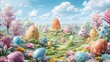 Colorful Easter Egg Landscape, To provide a visually appealing and festive background for desktop or mobile devices, or as a unique