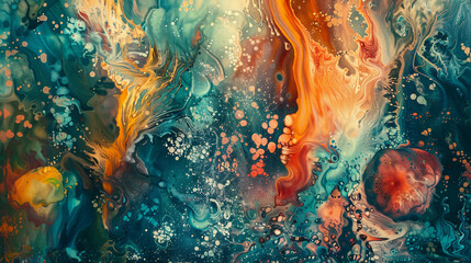 Wall Mural - Fluid abstract expressionism, Nature watercolor abstract background, oil paint, 3D painted artificial surface, Wall decorative photo, Generated AI.