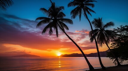 Tropical Serenity: Silhouetted Palm Trees Embracing Sunrise or Sunset, Canon RF 50mm f/1.2L USM Capture