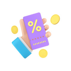 Poster - sale discount coupon in business man hand shopping special offer 3d icon realistic vector