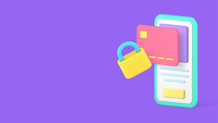 Poster - Online banking e money safety smartphone application banner copy space 3d icon realistic vector