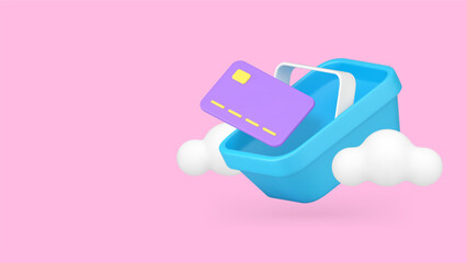 Poster - Online shopping order card payment service banner with copy space 3d icon realistic vector