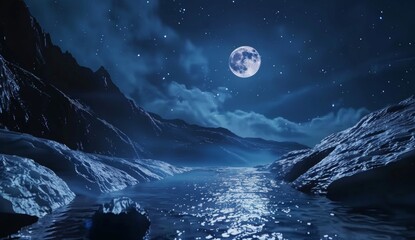 realistic landscape milky way, starry night, moon close up