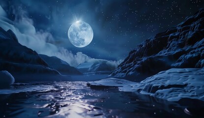 realistic landscape milky way, starry night, moon close up