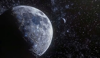 realistic landscape milky way, starry night, moon close up