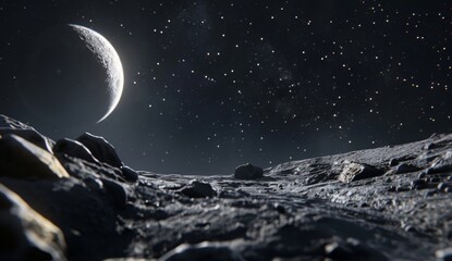 Wall Mural - realistic landscape milky way, starry night, moon close up