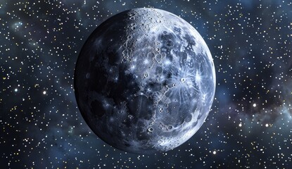 Wall Mural - realistic landscape milky way, starry night, moon close up