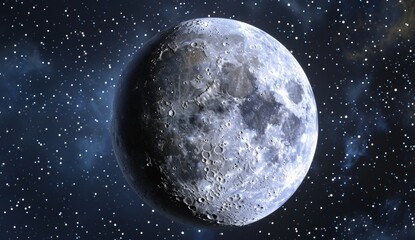 Wall Mural - realistic landscape milky way, starry night, moon close up